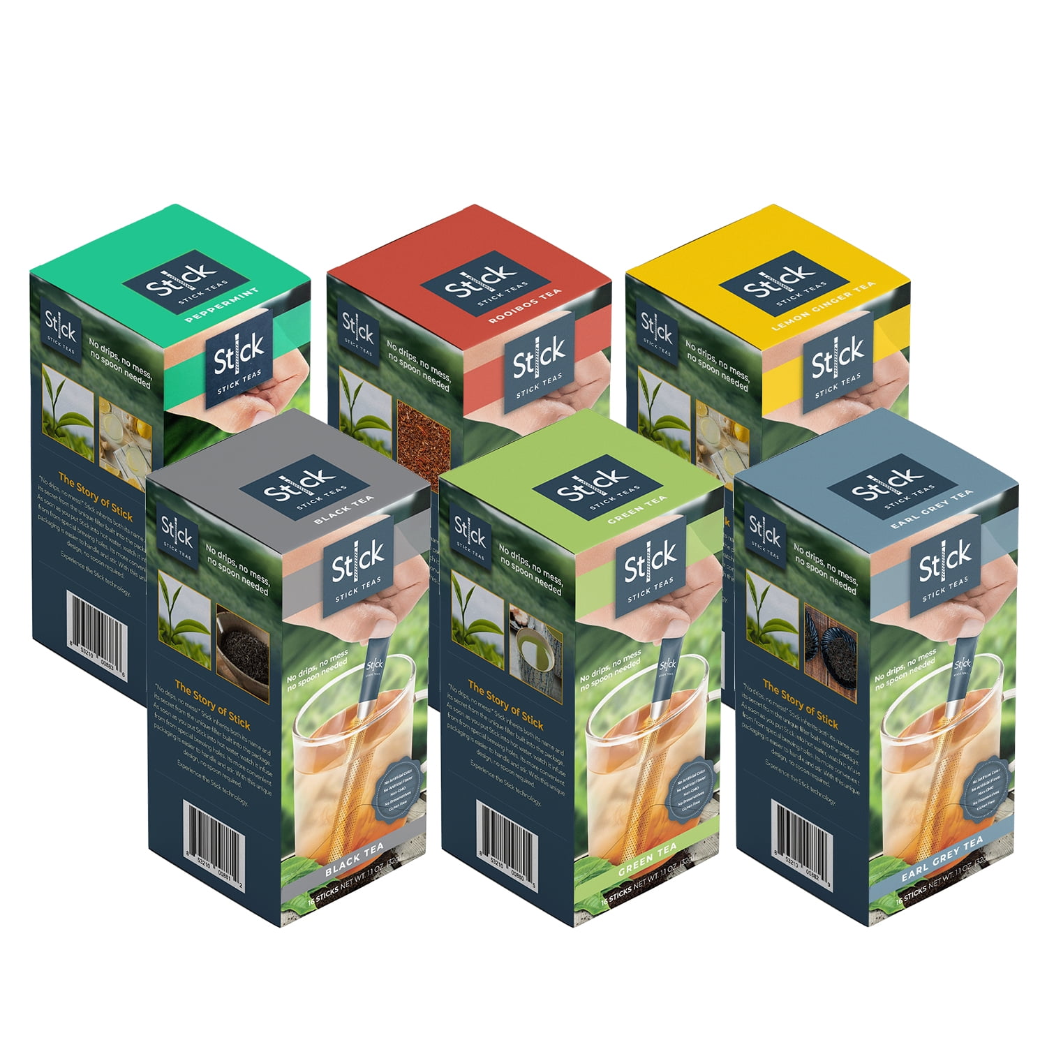 Stick Beverages Sampler Tea Bundle 96 Individual Tea Sticks 3 Decaf