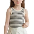 thumbnail image 5 of Girls Cropped Tanks - Crew Neck Crop Tank Tops for Girls Casual Striped Print Lightweight Sleeveless Crop Tops Black 5-6 Years, 5 of 6