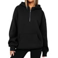 thumbnail image 2 of Womens Oversized Boxy Pullover Drop Shoulder Half Zip Hoodie with Kangaroo Pocket Cropped Hip Length Solid Casual Lounge Top, 2 of 6