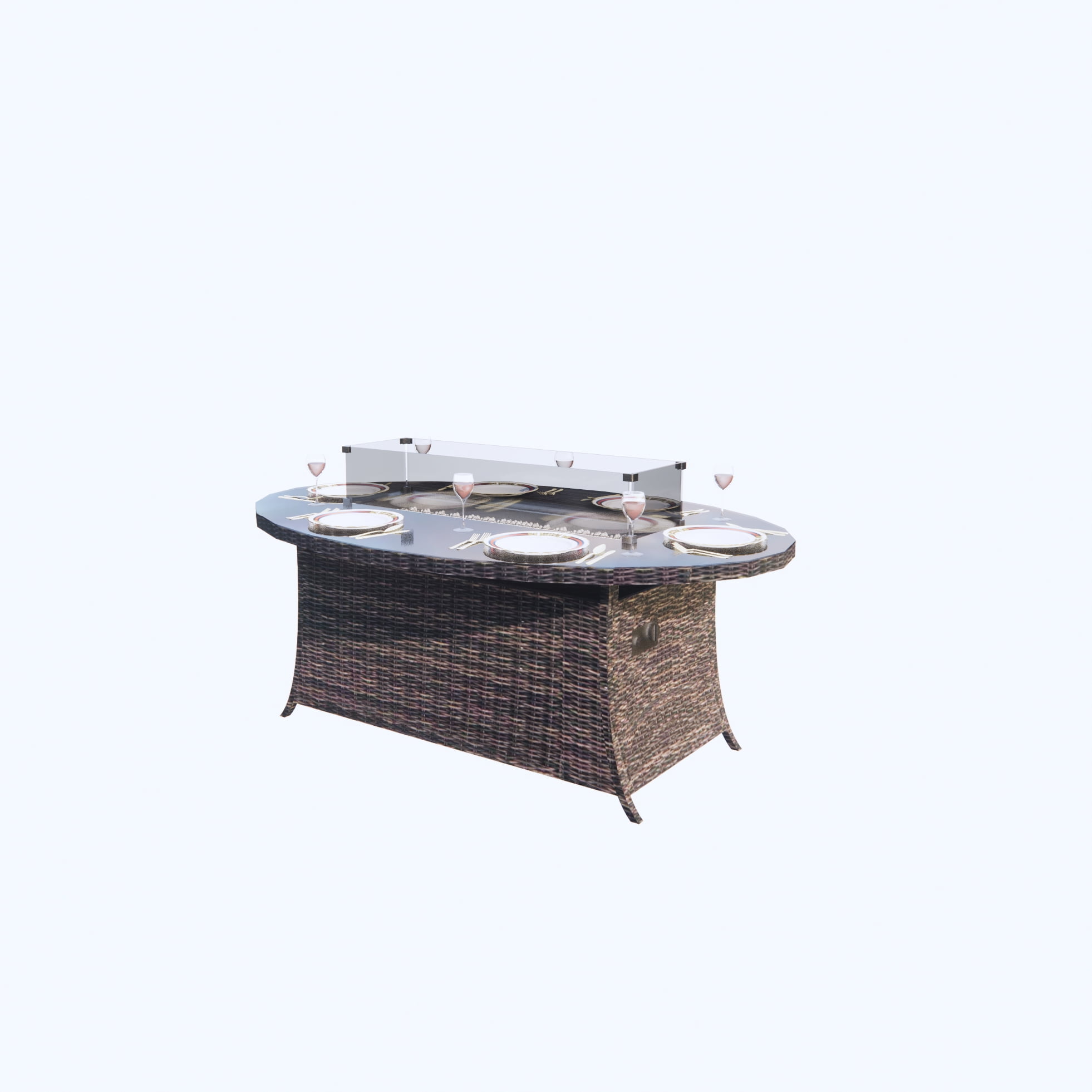 Moda Furnishings Patio Wicker Oval Gas Firepit Sets for Garden in the Outdoor