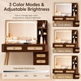 thumbnail image 3 of Aukfa 47.2" Rattan Makeup Vanity Desk with Lighted Mirror, Vintage Wood Vanity Table with 5 Drawers & Shelves, Gold Metal Legs, Walnut, 3 of 8