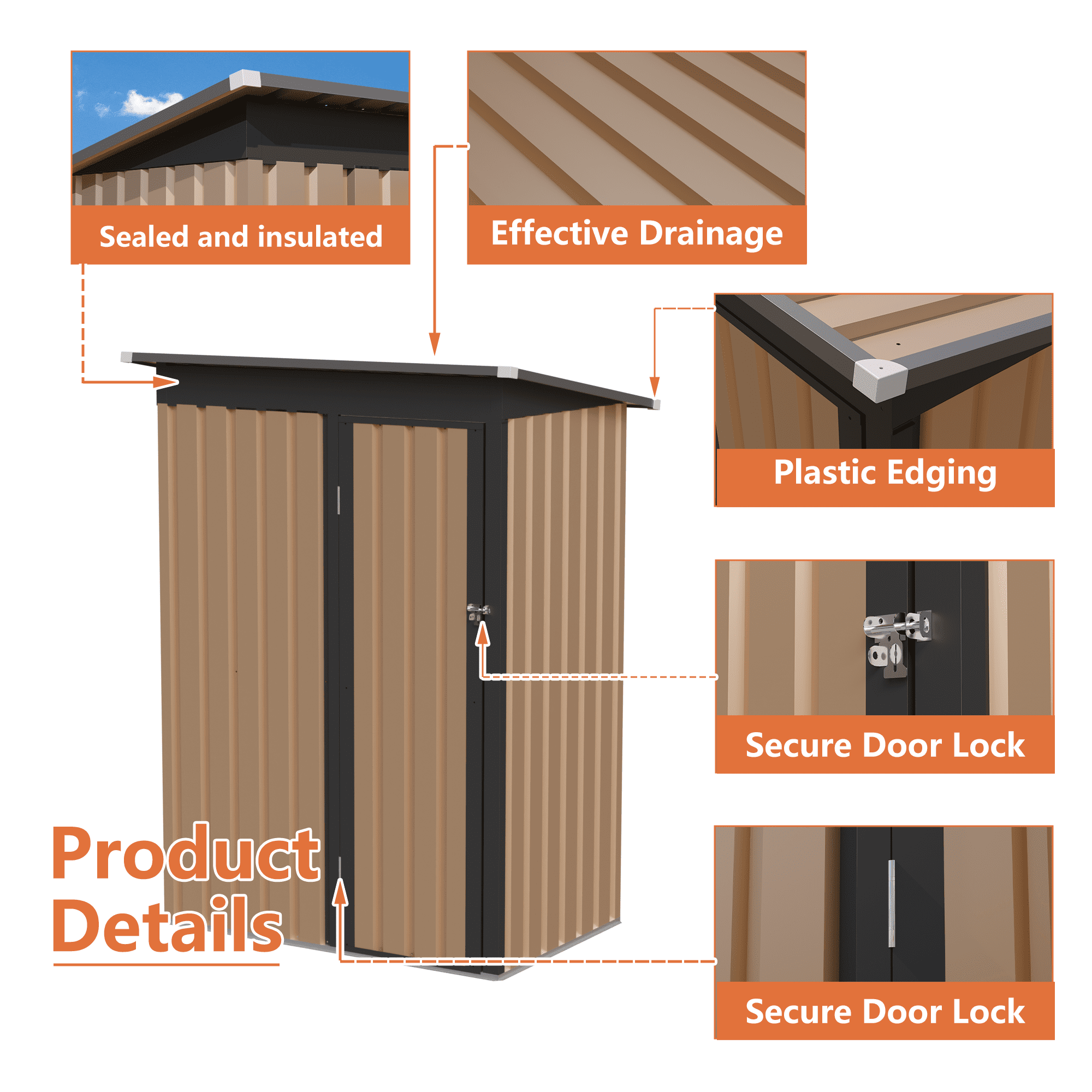 Leumius 4.27x2.42FT Metal Garden Storage Shed, Pent Roof with Hinge Door for Backyard, Patio, Lawn