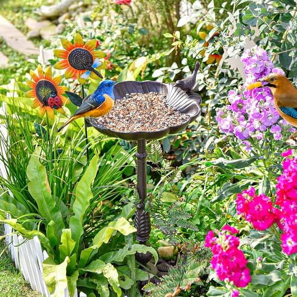Sungmor Cast Iron Bird Bath for Outside, 21 Inch Height Garden Standing Bird Feeder, Antique Style & Shell-Shape Bird Bath Bowl, Decorative Pedestal Birdbath, Outdoor Yard Deck Patio Ornament