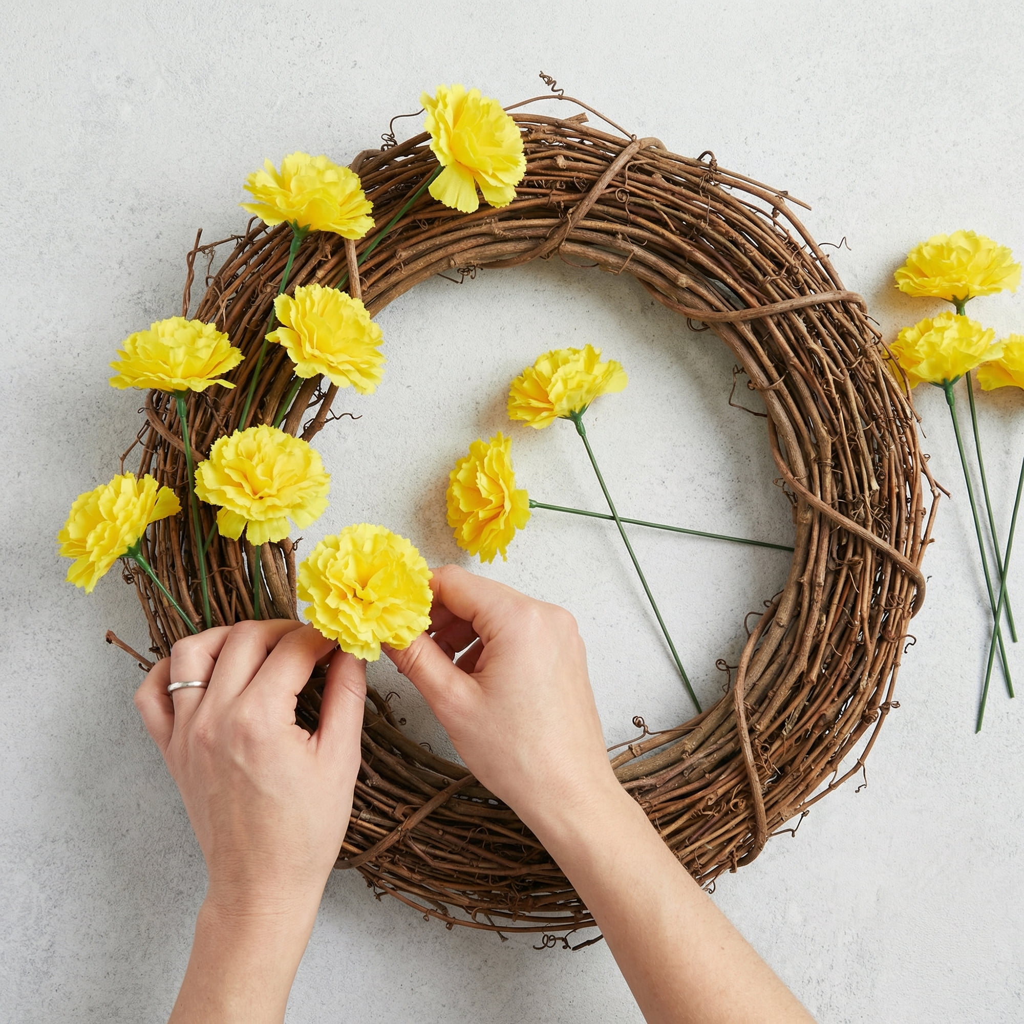Unique Bargains Artificial Detachable Carnation Flowers Yellow 5.9"