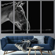 Color-Banner 4 Pieces Modern Canvas Wall Art Horse in Side Profile for Living Room Home Decorations - 12"x32"x4 Panels