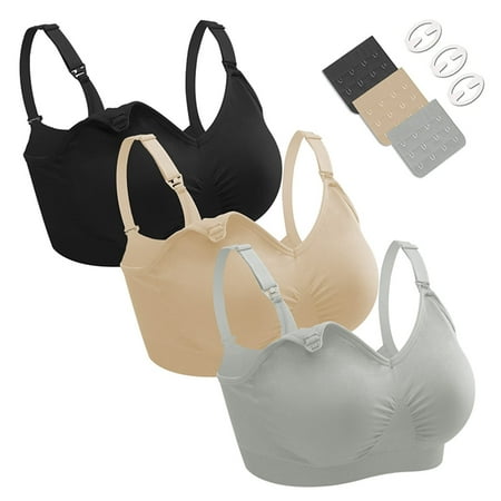 Quealent 3PACK Full Bust Seamless Nursing Maternity Bras Bralette S-XL with Extra Bra Extenders & Clips (Gray S)