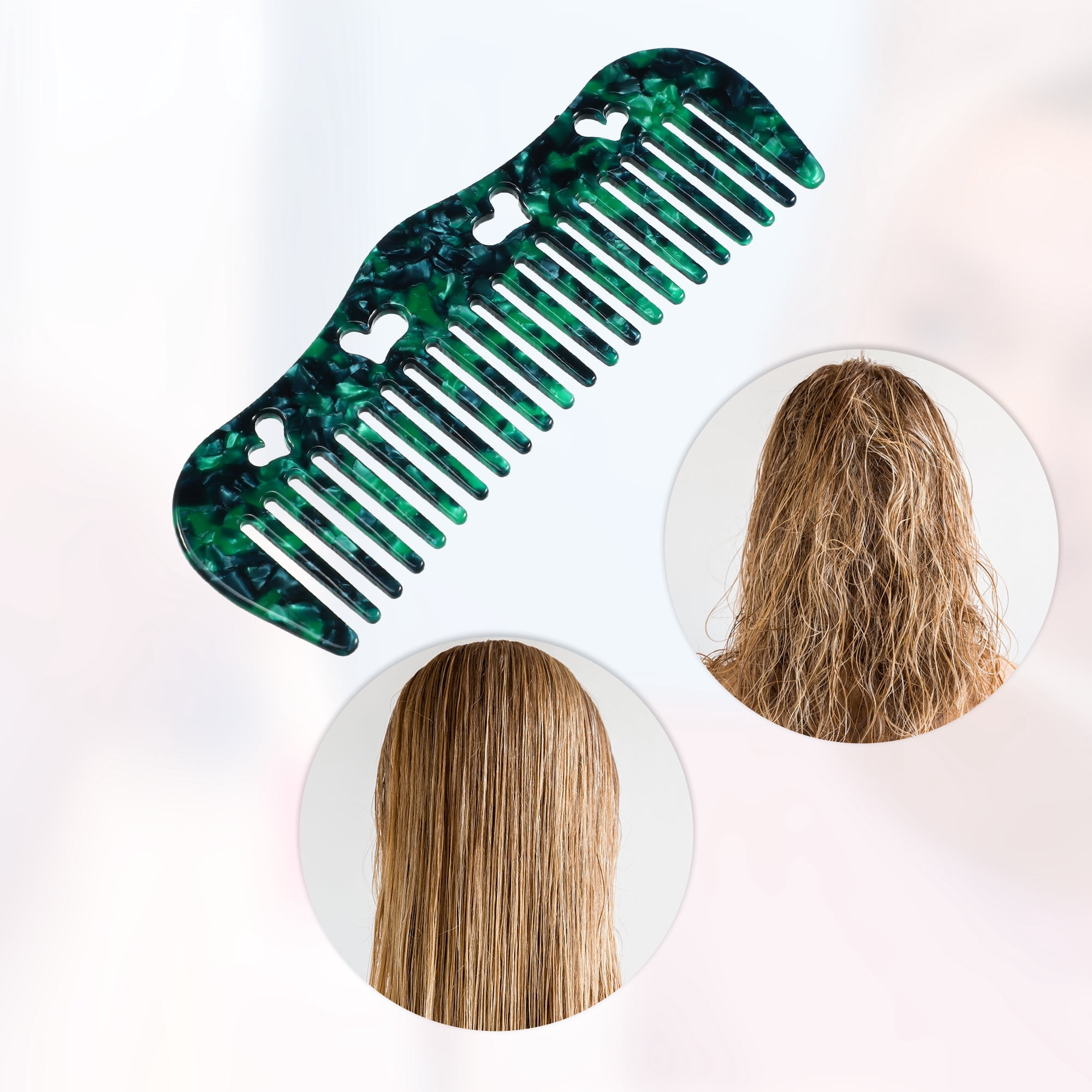 Unique Bargains 1Pc Women Heart Style Wide Tooth Comb Blackish Green