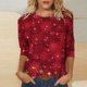 thumbnail image 1 of Puntoco Camiseta de mujer con cuello redondo, manga 3/4 y estampado navideño, jersey de cuello redondo, camiseta de manga larga con cuello redondo, 1 of 5