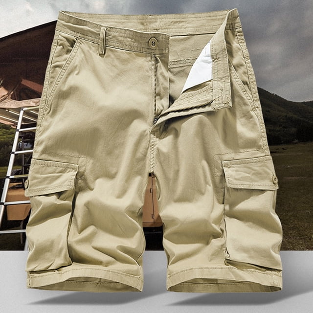 HOZADOIE Mens Athletic Shorts Cargo Fashionable Solid Color Button Zipper Waistband Comfortable 5 Inseam Loose Fit Casual Shorts with Multiple Pockets
