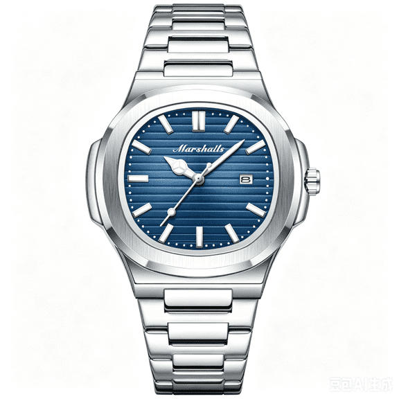 Men Silver Stainless Steel Watch Blue Dial Luminous Analog Calendar Business Wristwatch