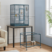 Yaheetech Rolling Parrot Cage Bird Cage for Conures Parakeets Cockatiels with Shelf, Navy Blue