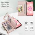 thumbnail image 4 of For iPhone 17e / iPhone 16e RFID Blocking Wallet Case, Crossbody Purse Phone Case with 9 Card Slots, Zipper Pocket & Detachable Strap,Rose Gold,For iPhone 17e / 16e, 4 of 9