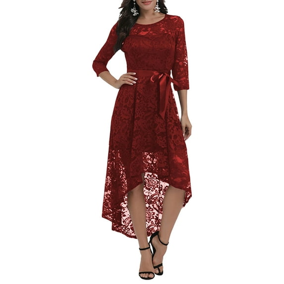 Liacowi Women Lace Prom Cocktail Dress Summer 3/4Sleeve Evening Dress Ball Gown with Belt for Wedding Party