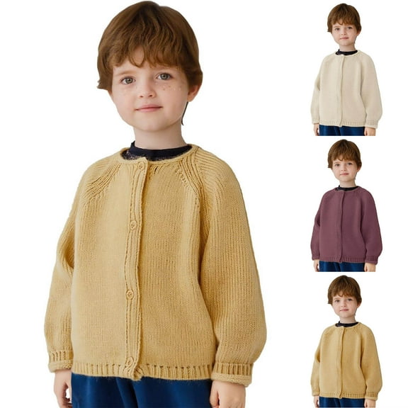 Fall/Winter Saving! HVOBTTY Toddlers Open Front Short Sweater, Kids Fall and Winter Coats, Kids Fashion Casual Versatile Knit Long Sleeve Everyday Wear Cardigan Sweater Yellow, 4-5 Years