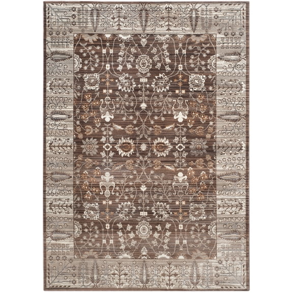 SAFAVIEH Valencia Euanthe Floral Bordered Polyester Area Rug, Brown/Beige, 4' x 6'