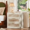 thumbnail image 4 of 2 Pack Leyaoyao Boho 3-Drawer Dresser, Rattan Nightstand & End Table, Modern Chest of Drawers for Bedroom, Living Room, Hallway, Grey White, 4 of 9