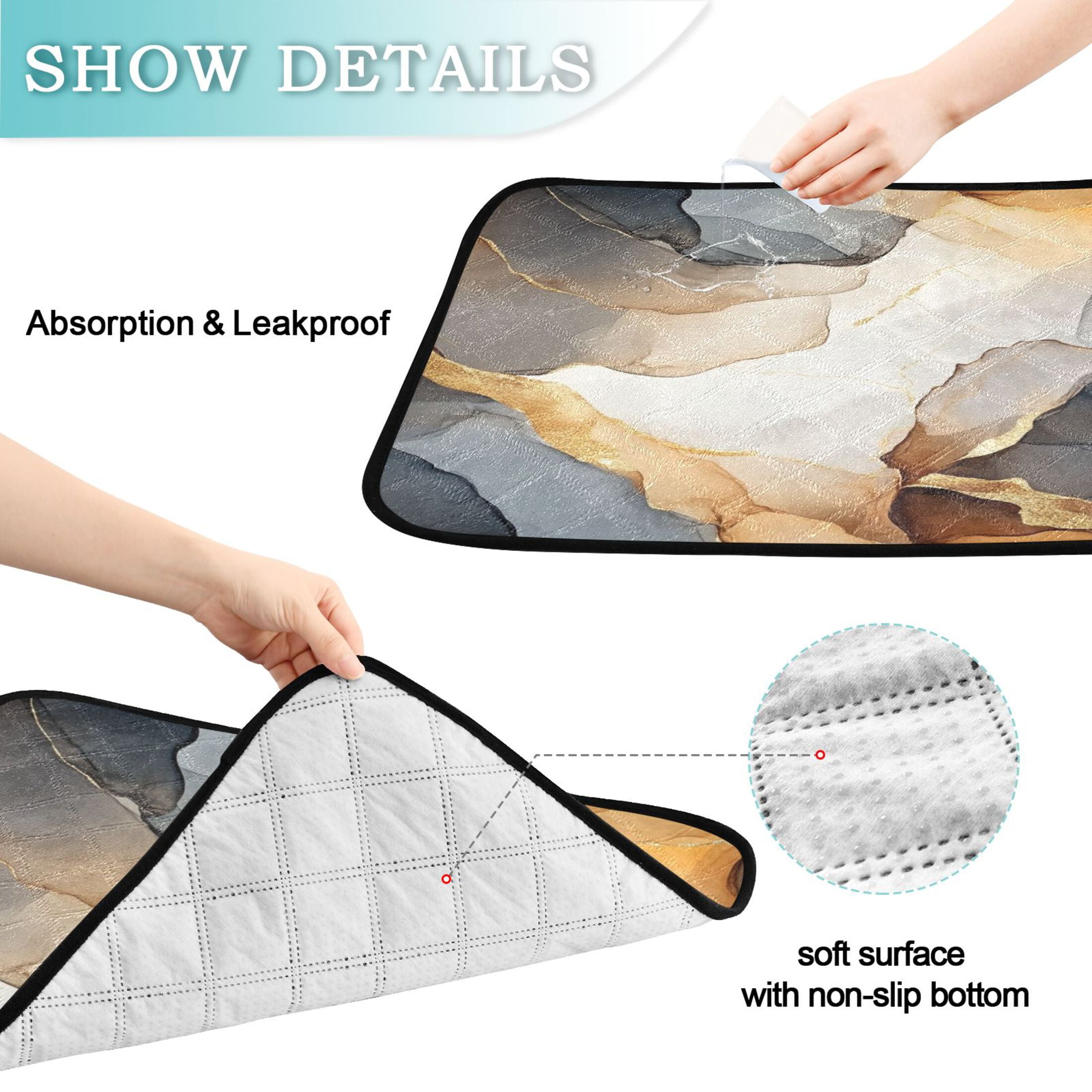 Qxltty Brown Petal Texture Cat litter Pads Pet Set of 3 Diaper Mats Center Anti-leakage Layer Absorbent Soft and Comfortable
