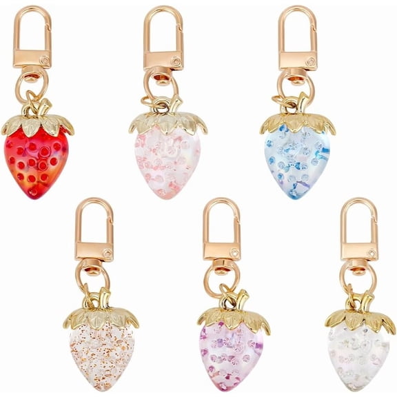 1set 6 Color Strawberry Keychain 6Pcs Purse Charms Metal Fruit Key Chain Pendant for Handbag Wallet Backpack Kawaii Bag Charms Car Keychain Accessory Decoration Gift Idea for Women colorful DIY