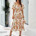 thumbnail image 4 of Vestido Midi De Playa Vestido midi de playa para mujer Vestido de verano a la moda con mangas abullonadas y estampado floral (Naranja S) Ygjytge para Mujer Naranja T 3EG, 4 of 7