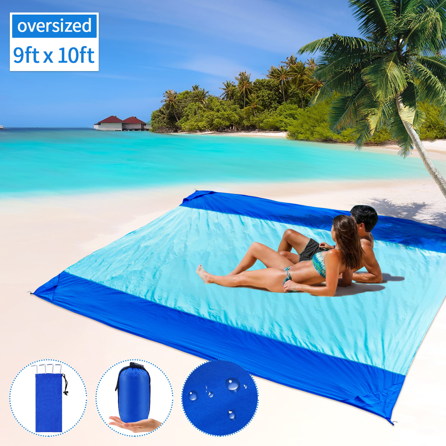 Beach Blanket 9' x 10' Sand Free Beach Mat for 9+ Adults Extra Large Picnic Blanket Sandproof