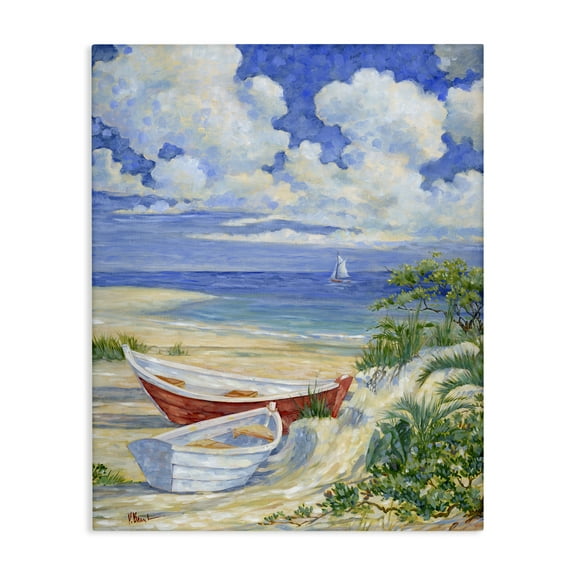 Stupell Industries Two Boats on Sand Transportation Painting Gallery Wrapped Canvas Art Print Wall Art, 16 x 20