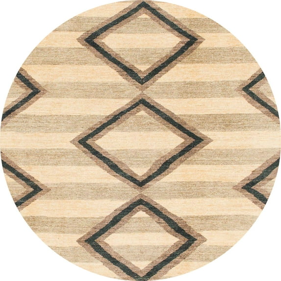 Ahgly Company Machine Washable Indoor Round Abstract Sun Yellow Area Rugs, 3' Round