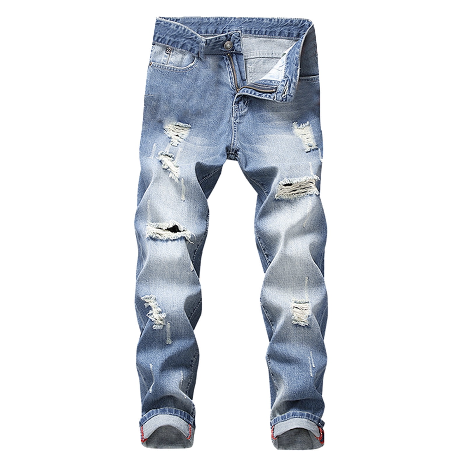 Mens Fashion Casual Straight Buckle Zipper Denim Pants Trousers Jean Straight Fit Pants Men Walmart.com