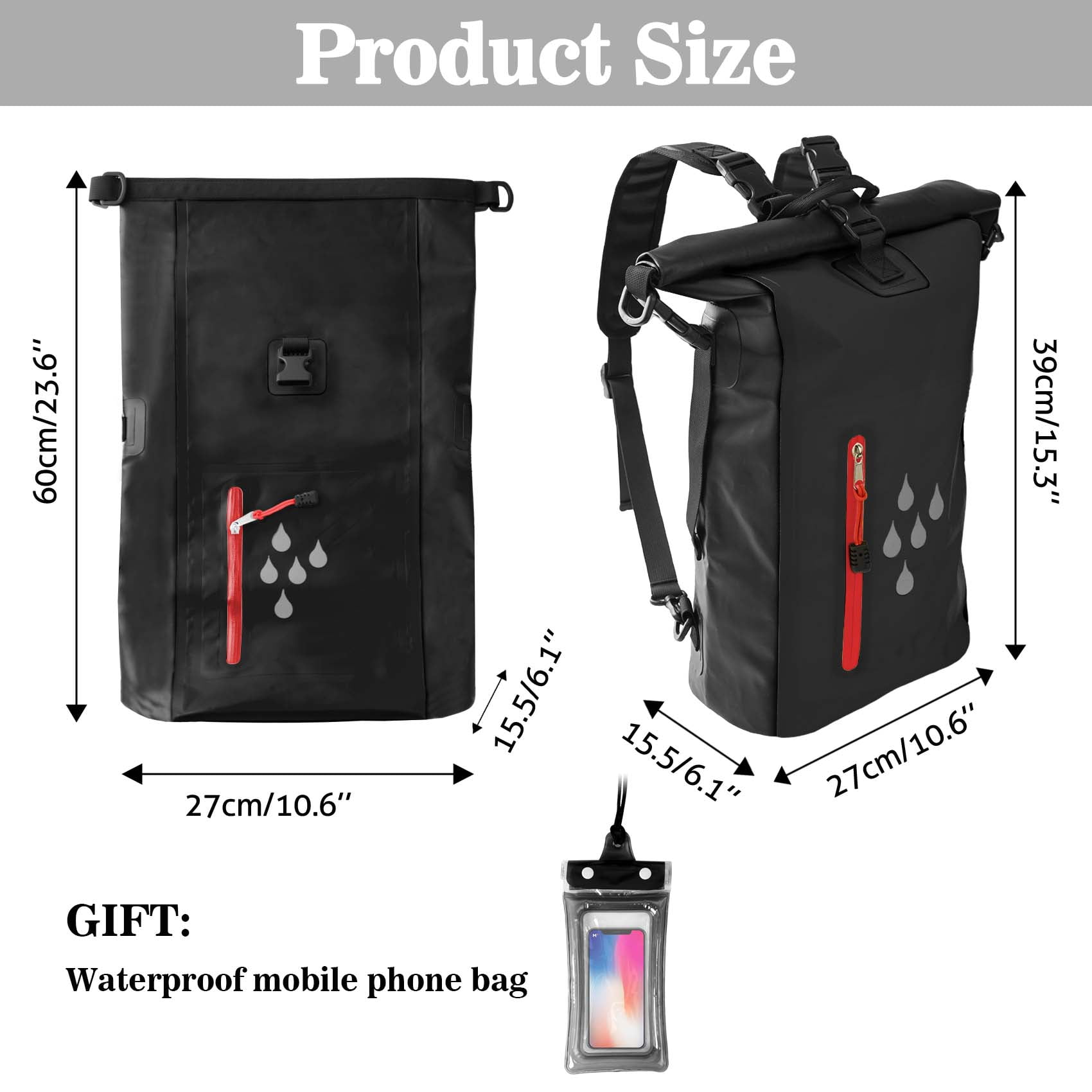 thovorrnl 25L Waterproof Dry Bag Backpack, Heavy Duty Roll Top Floating Dry Bags with Waterproof Phone Pouch for Kayaking Hiking Beach Boating, Black