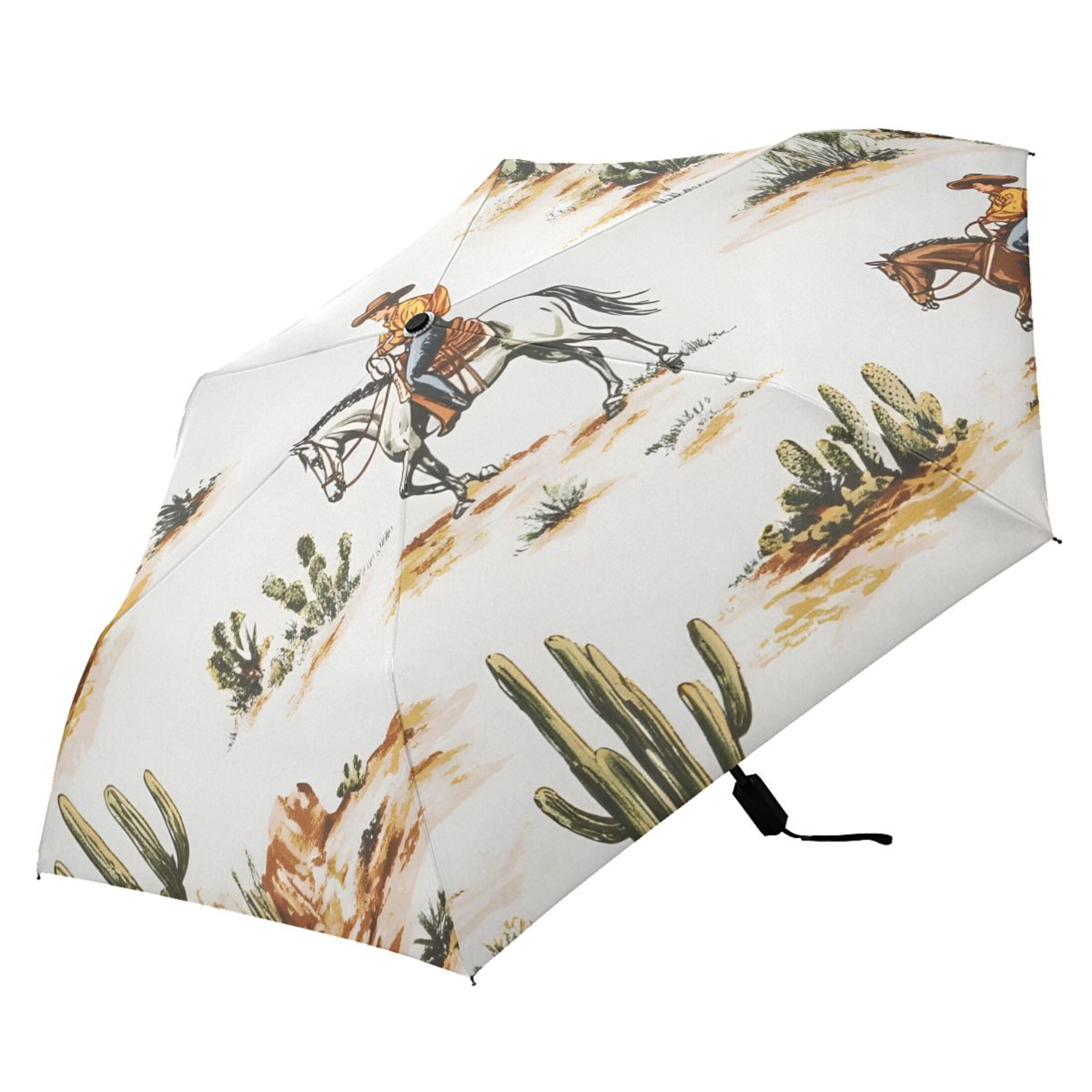 ALAZA Western Cowboy Horses UPF 50+ Compact Folding Umbrella for Rain Travel Umbrella Packable