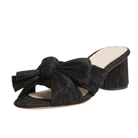 

Bxzhiri Women s Fashion Sandals Thick Heel Bow Silk Sandals Retro Buckle Shoes