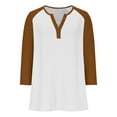 thumbnail image 4 of Efsteb Girls Tops Casual 3/4 Sleeve V-Neck Color Block Print Comfy Button Tshirts Lightweight for Holidays（Coffee，9 Years）, 4 of 6