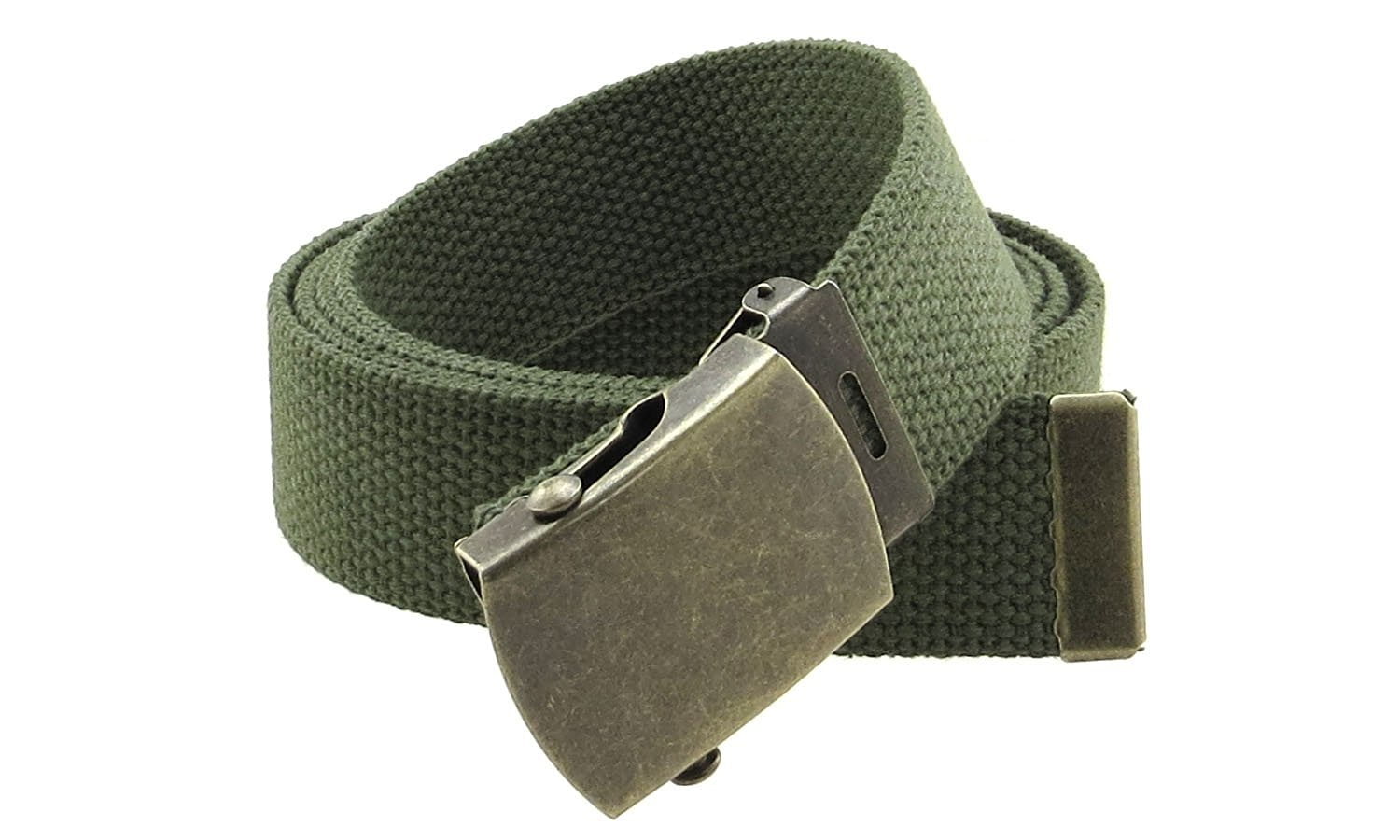 Canvas  Belt Military Style with Antique Brass Buckle and Tip 50