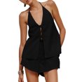 thumbnail image 2 of Women'S Summer Solid Loose Fit Sexy- Backless Halter Tie Front Tops and High Waisted Shorts 2 Piece, 2 of 9