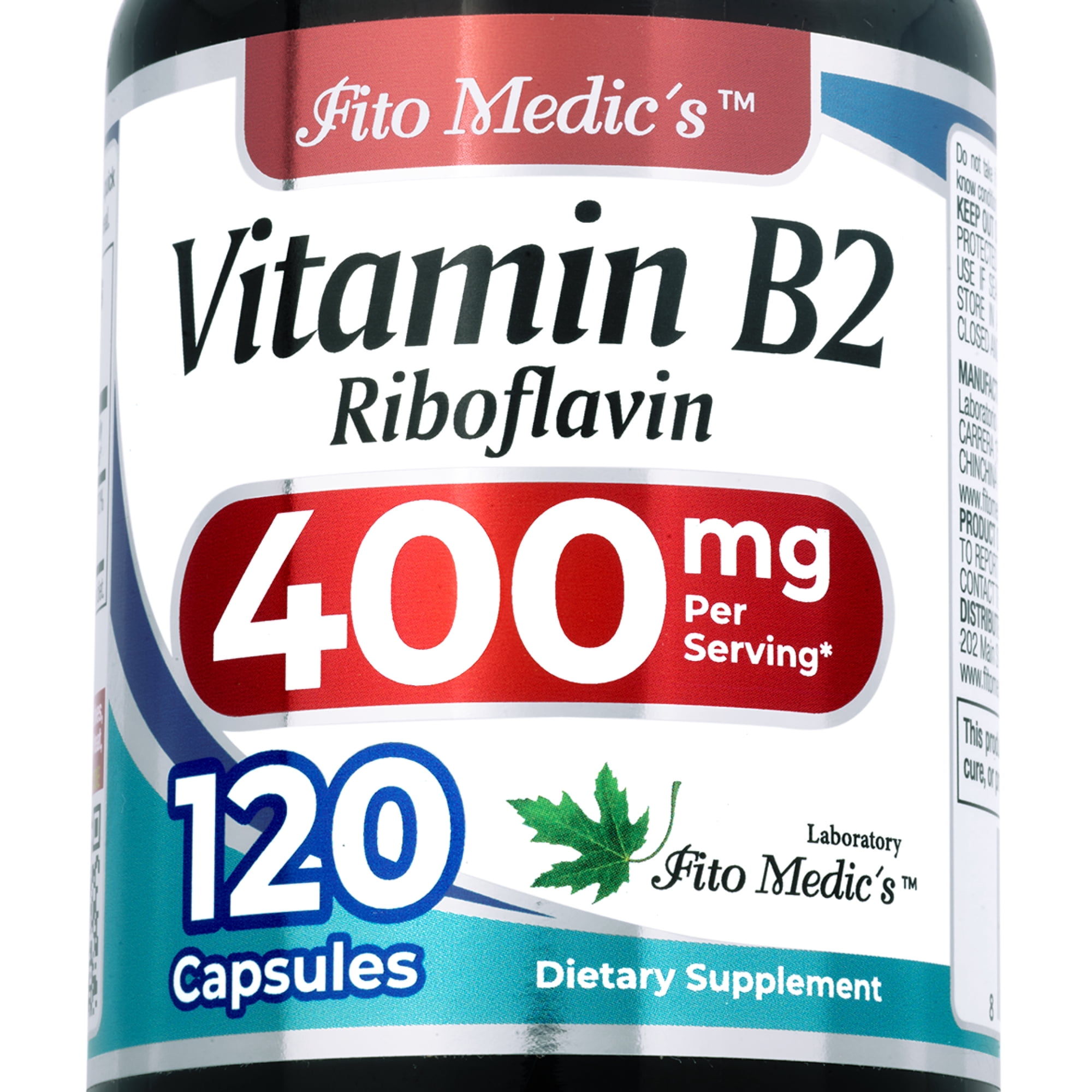 Vitamin B2 400 mg | Riboflavin Supplement | 120 Capsules | High Potency Vitamin B2 | Dietary Supplement for Men & Women | by Fito Medic's