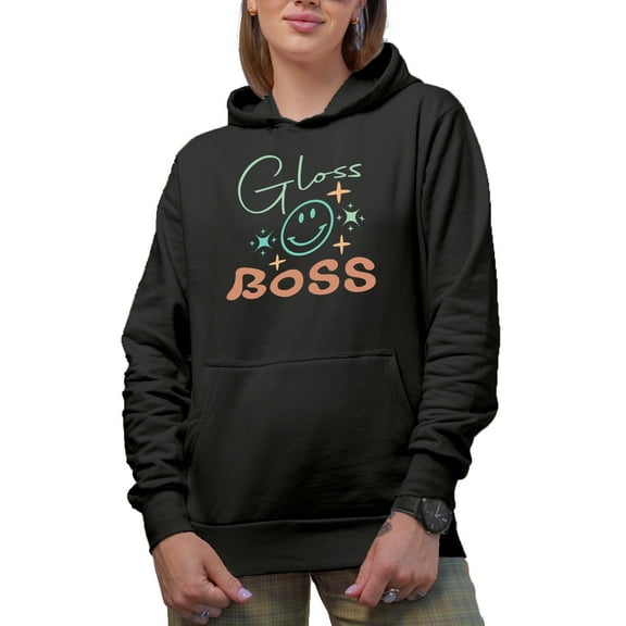 Cute Gloss Boss, Beauty Themed Merch Gift for Makeup Artist or Lovers, Cosmetologists & Beauticians, Black Hooded Sweatshirt or Hoodie, Small