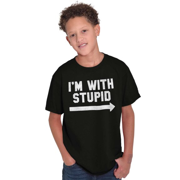 I'm With Stupid Classic Rude Insult Crewneck T Shirts Boy Girl Teen Brisco Brands L