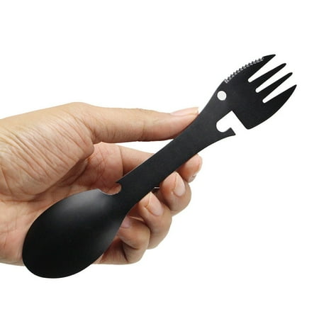 

1Pc 5-in-1 Camping Outdoor Multifunction Fork Spoon Can Opener 430 black