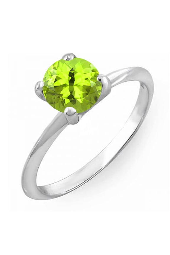 Collection Sterling Silver 7 MM Round Cut Peridot Solitaire Bridal Engagement Ring, Size 9.5