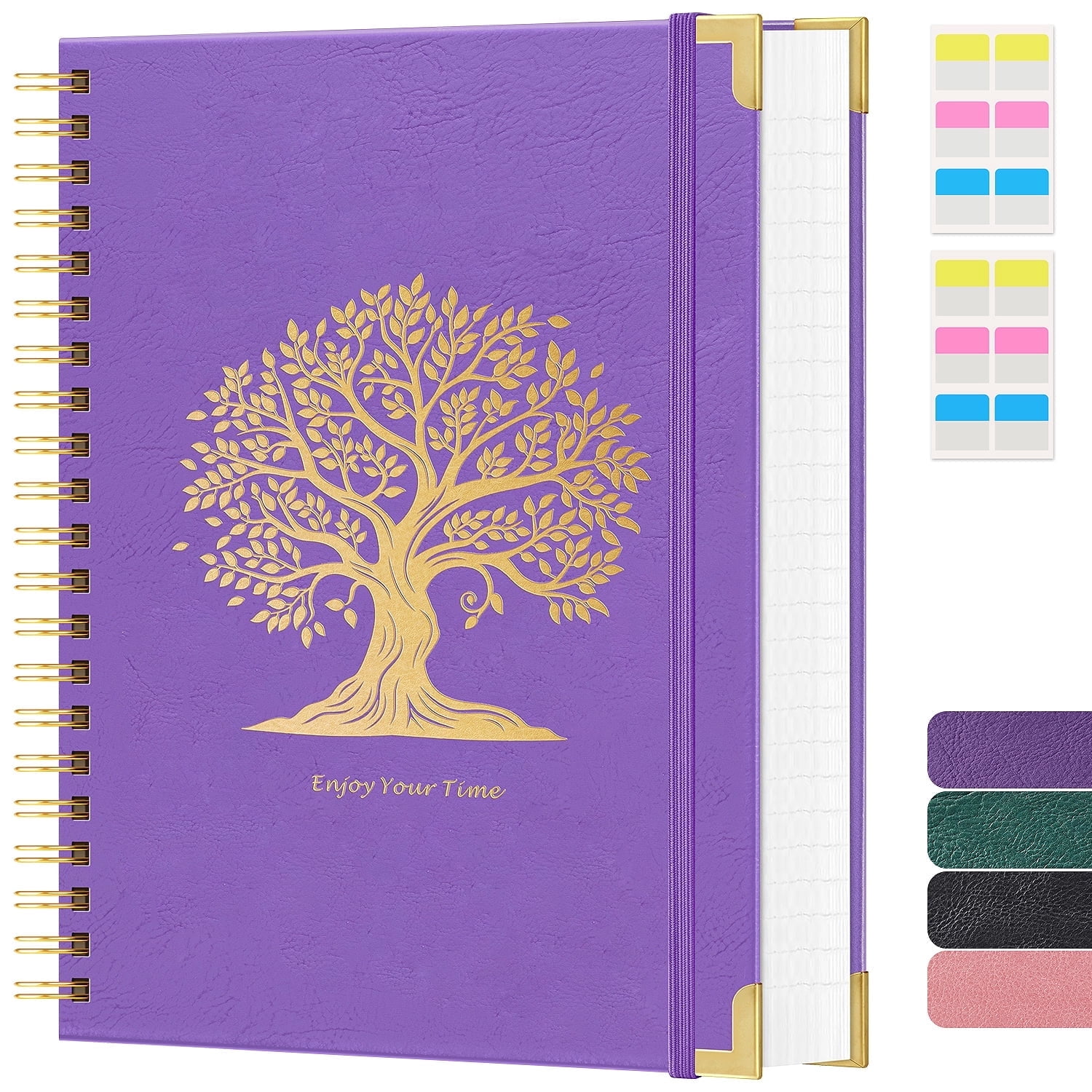 NIRMIRO A4 Spiral Notebook, 8.5"x11" Hardcover Journal with Golden Tree Embossed Cover, 300 Pages 100GSM Thick Paper, Double Spiral Binding & Inner Pocket