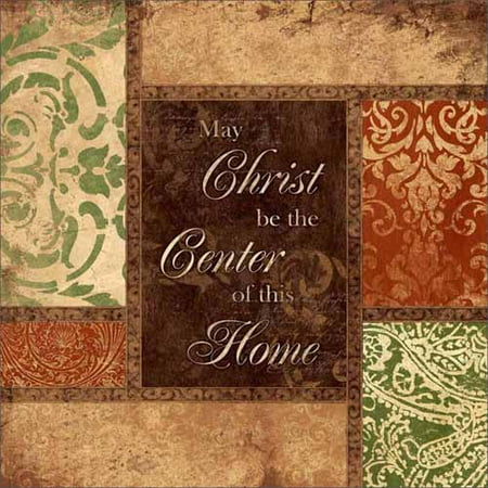 Jesus Painting - Christ Be The Center Home Traditional Abstract Panels Religious Painting Tan & Green Canvas Art by Pied Piper Creative
