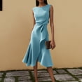 thumbnail image 2 of Women Elegant Crew Neck Sleeveless Long Dress Summer Solid Color Slimming Ruffle Irregular A-Line Party Dresses, 2 of 2