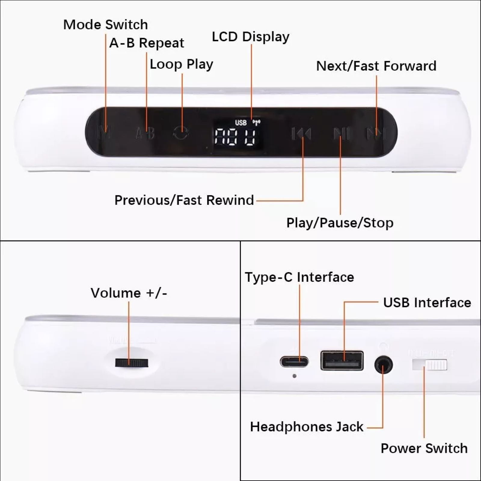 TAPDRA Versatile Bluetooth CD Player, Supports Multiple Formats, Ideal for Language Learning & Travel