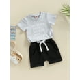 thumbnail image 3 of Mialoley Toddler Boys Summer Outfit Sets Short Sleeve O Neck Tops + Solid Color Drawstring Shorts, 3 of 9