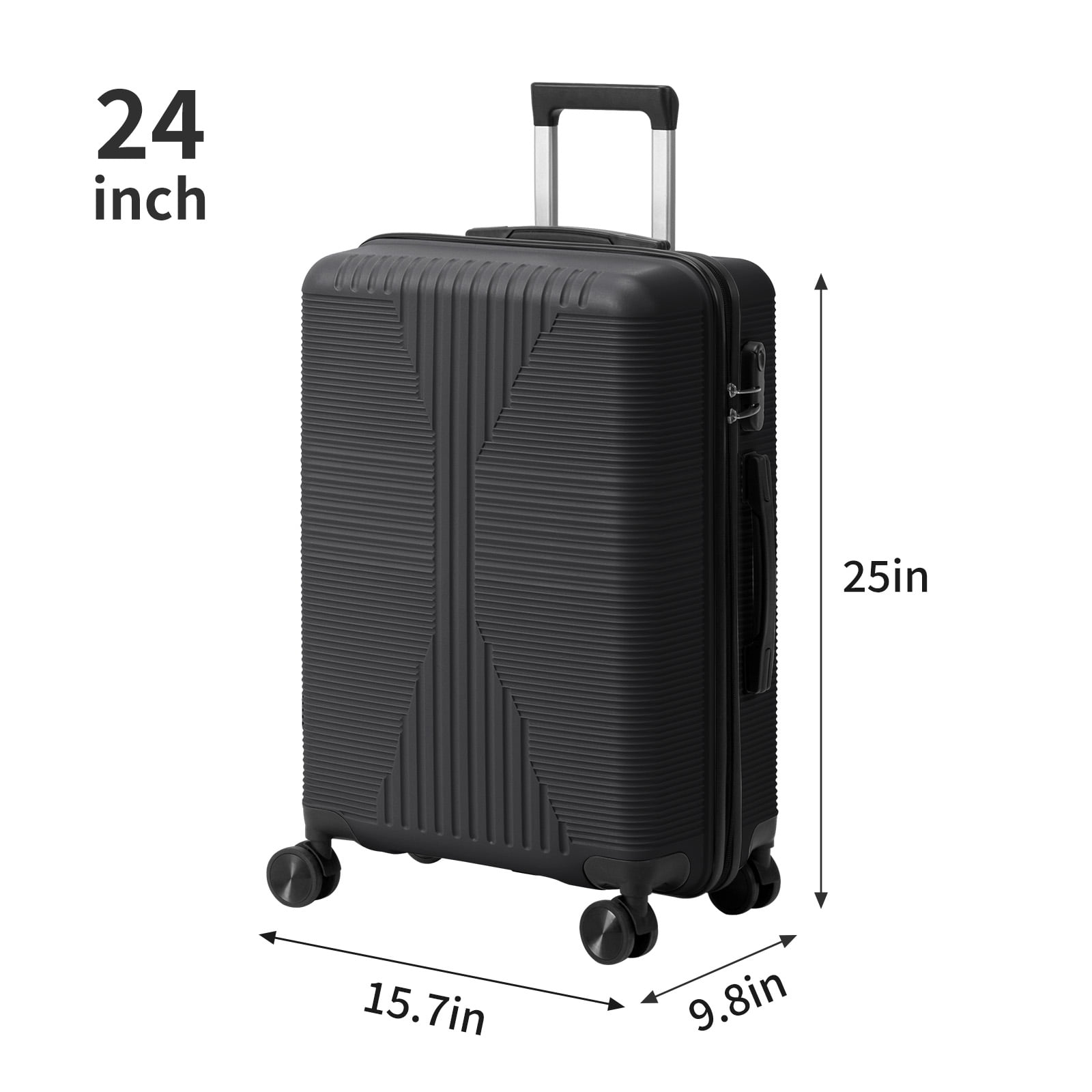 3 Piece PP Hard Shell Luggage Set, 20/24/28 Inch Carry On Checked Suitcases with 360 Silent Spinner Wheels, Black Lightweight Durable Travel Trolley Cases for Family Business Trips