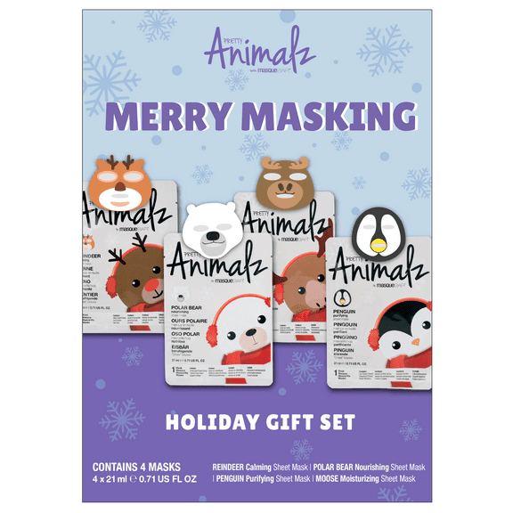 Pretty Animalz Merry Masking Animalz Gift Set, 4 Printed Face Masks, For All Skin Types - 4 pack