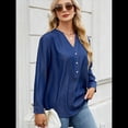 thumbnail image 4 of Blusas Tipo Túnica Informales Holgadas con Cuello en V y Larga para Mujer con Bolsillo Azul Oscuro S, 4 of 10