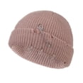 thumbnail image 2 of Unisex Fashion Ribbed Knit Cuff Beanie Hat, Metal Ring Pin Decor Slouchy Cap Winter Vintage Holey Streetwear Hat Pink One Size, 2 of 3