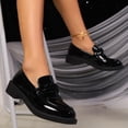 thumbnail image 2 of Xucatan Trendy Women's Chain Embellished Loafers with Glossy Patent Finish, Low Block Heel Slip-On Shoes with Padded Insole, Wide Fit Comfortable Walking Shoes for Spring Fall Outfits Gift, 2 of 9