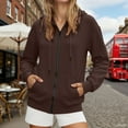 thumbnail image 2 of AWZXDE Women's solid color full zip hoodie featuring an adjustable drawstring hood and practical front pockets for casual everyday wear and athletic activities Coffee,XXL, 2 of 5