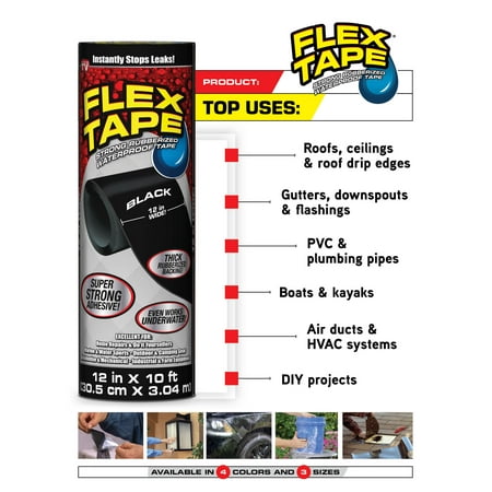 Flex Tape Rubberized Waterproof Automotive Tape, 4 inches x 5 Feet, Black
